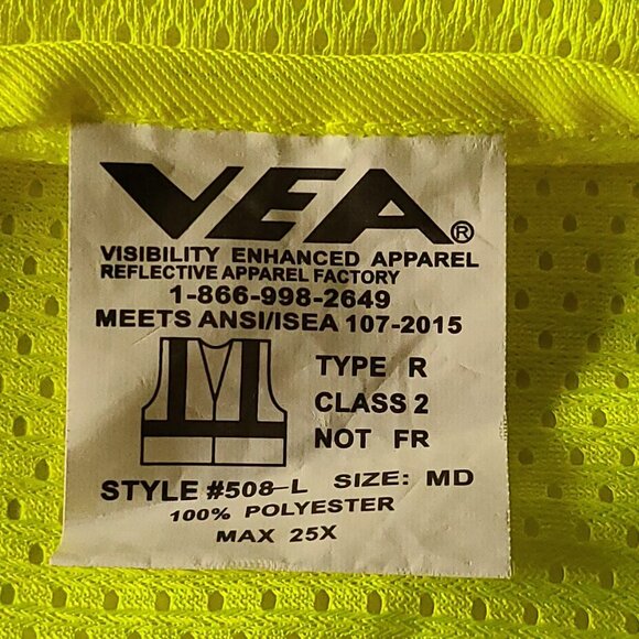 VEA HIGH-VISABILITY REFLECTIVE SAFETY VEST | TYPE R CLASS 2 | SIZE MEDIUM - Picture 13 of 14